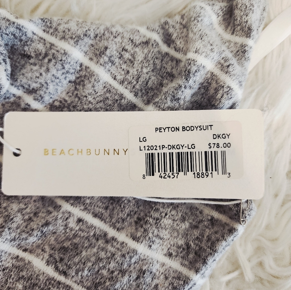 BEACH BUNNY PEYTON BODYSUIT STRIPES FRONT BOW DETAIL NWT SZ LARGE - Picture 4 of 15